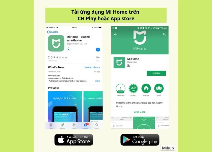Ứng dụng Mi Home hiển thị trên màn hình điện thoại với tùy chọn khu vực