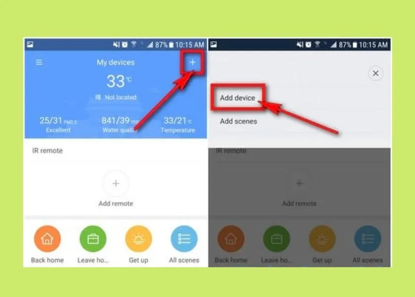 Màn hình Mi Home hiển thị tùy chọn thêm thiết bị mới