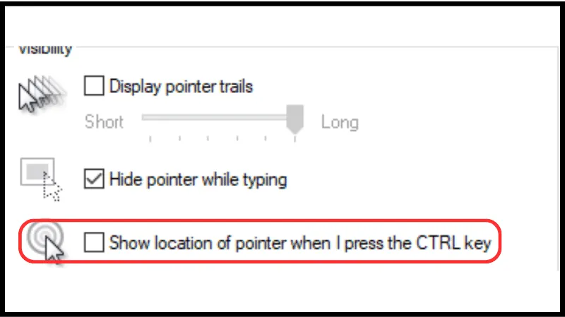 Cài đặt hiện chuột khi bấm CTRL