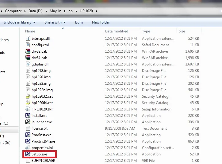 Giao diện cài đặt driver HP 1020 trên Windows 10