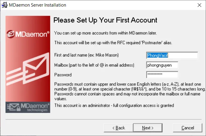 Tạo tài khoản quản trị viên (Administrator)
