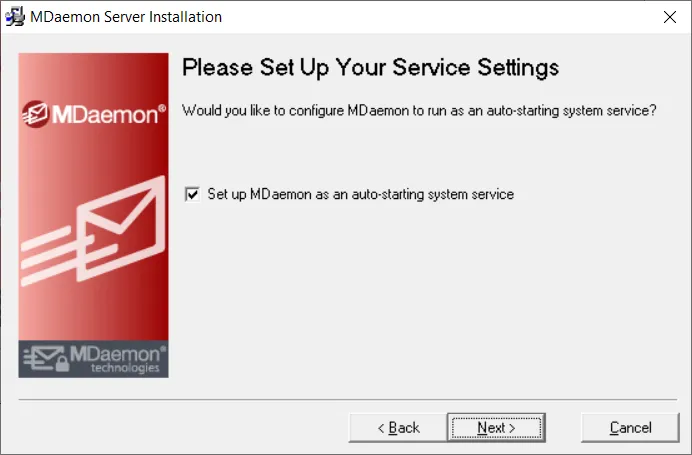 Thiết lập MDaemon chạy dưới dạng System Service