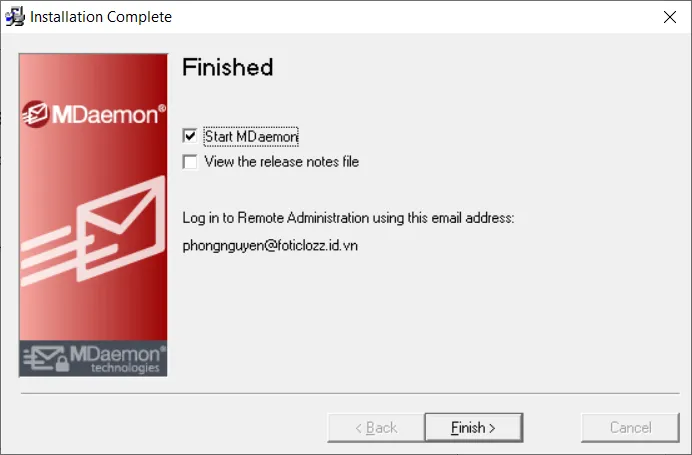 Cài đặt thành công, nhấn Finish để kết thúc