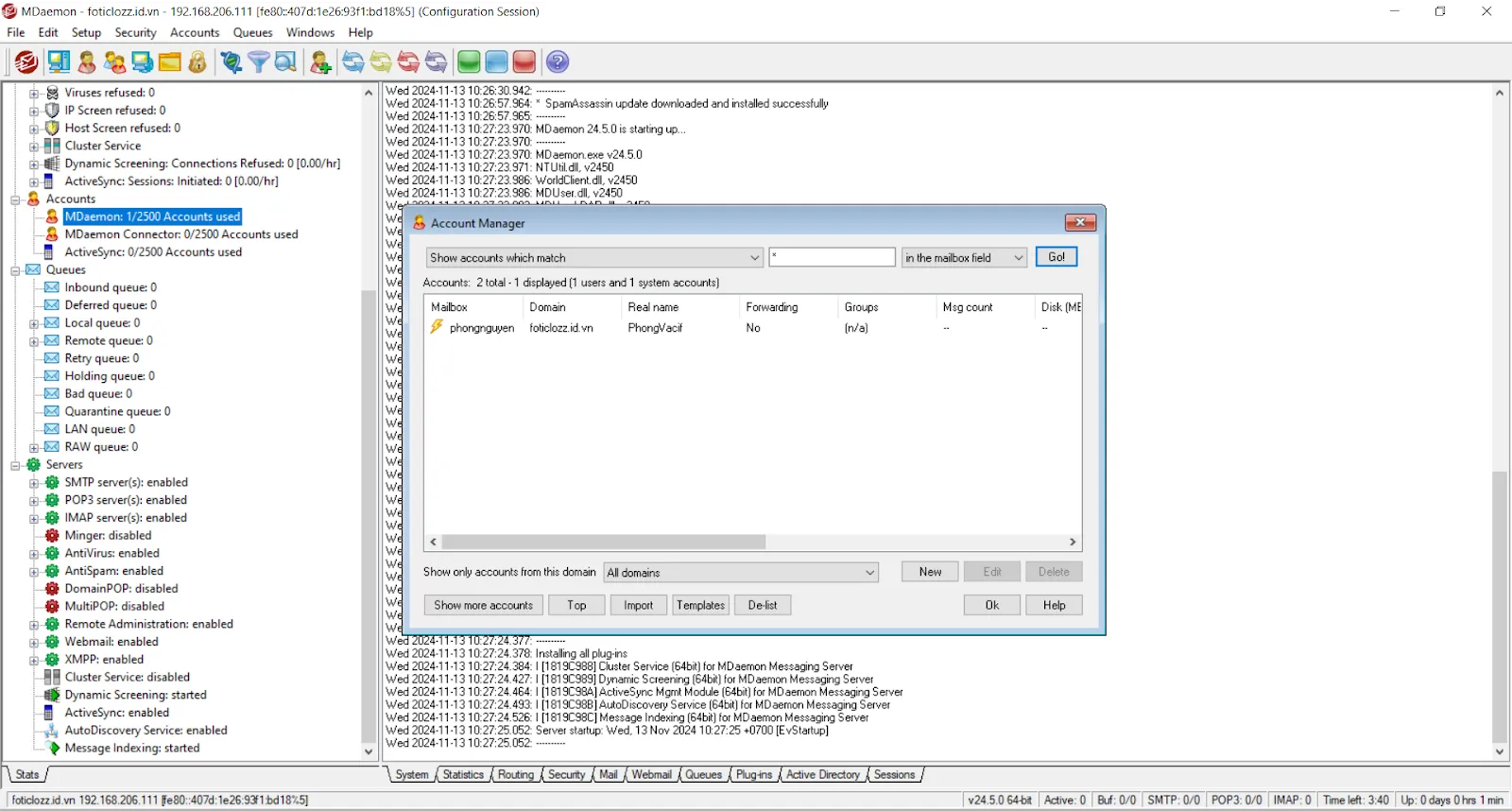 Giao diện quản lý tập trung của MDaemon