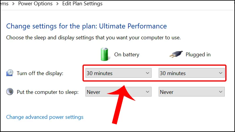 Lưu thay đổi thời gian tắt màn hình trong Control Panel