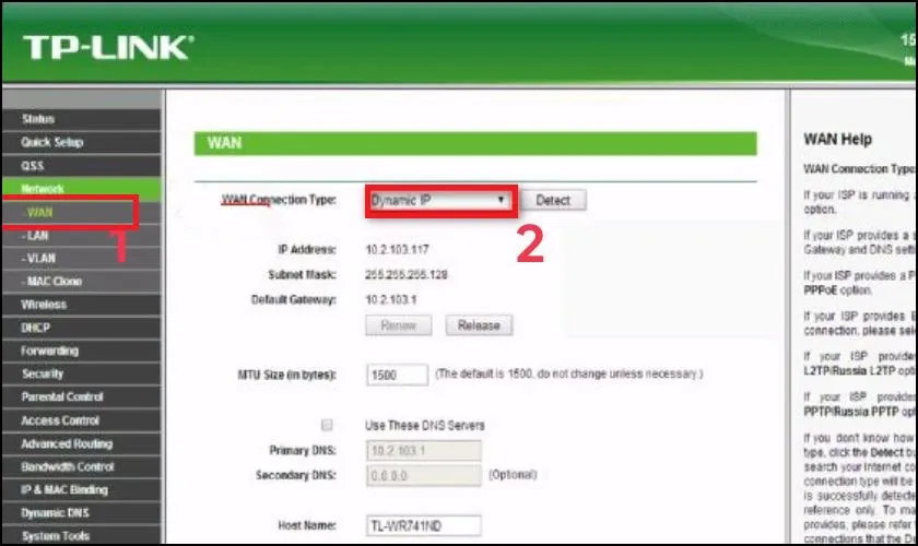 Cài đặt WAN ở chế độ Dynamic