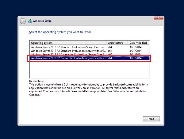 TiÃªÌp Ä‘ÃªÌn, lÆ°Ì£a chá»n phiÃªn báº£n cÃ i Ä‘áº·t Windows Server