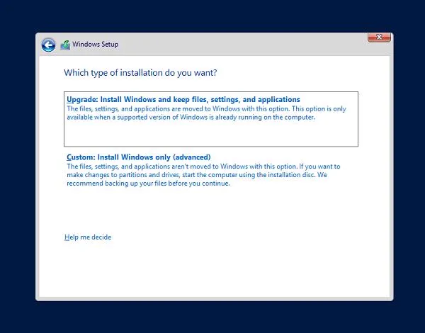 Chá»n option thÆ°Ì 2 laÌ€ Custom: Install Windows only (advanced)