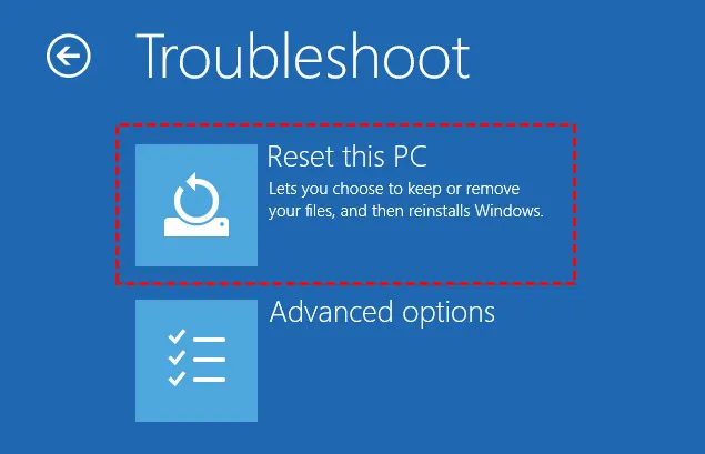 Sử dụng trình cứu hộ Troubleshoot để reset máy khi không vào được Windows