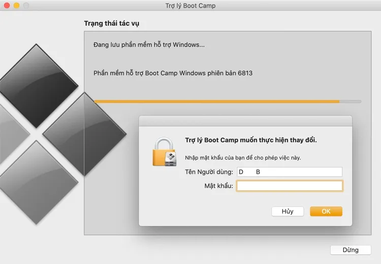 Nhập mật khẩu máy Mac để tiếp tục cài đặt