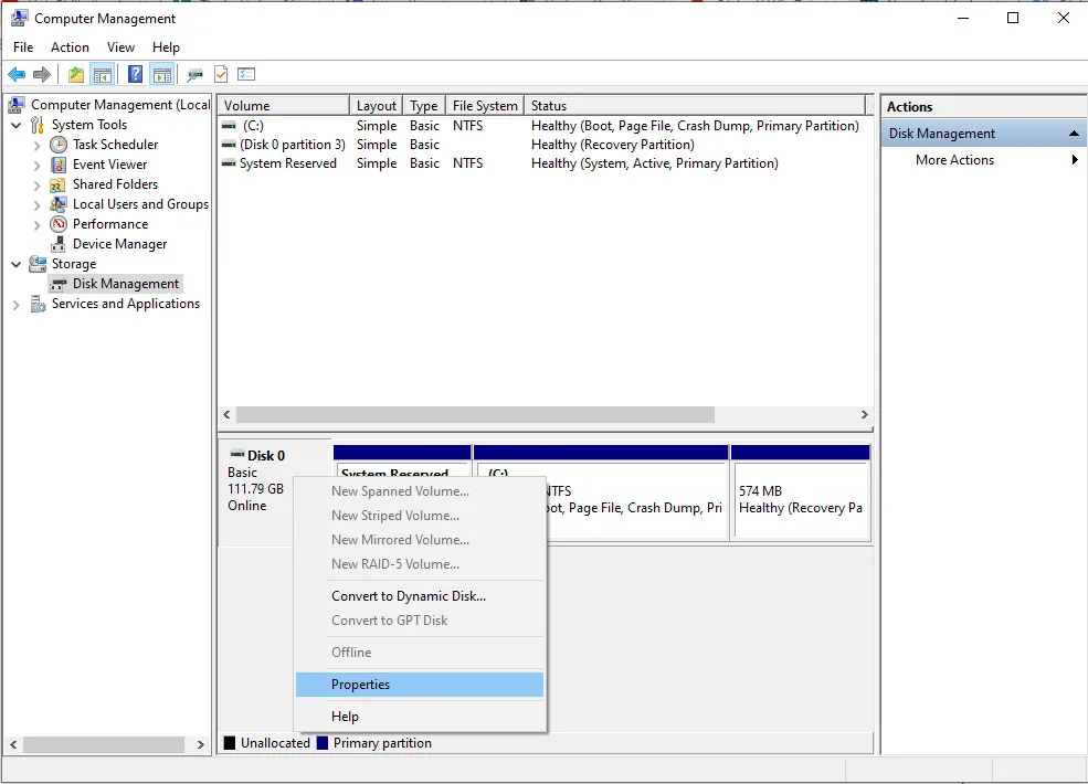 Kiểm tra định dạng Partition Style trong Disk Management