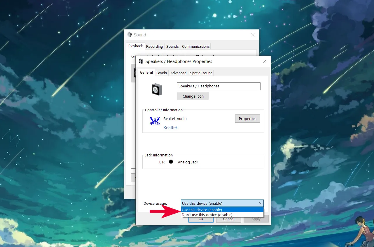 Kích hoạt (Enable) thiết bị tai nghe trong phần Device Usage