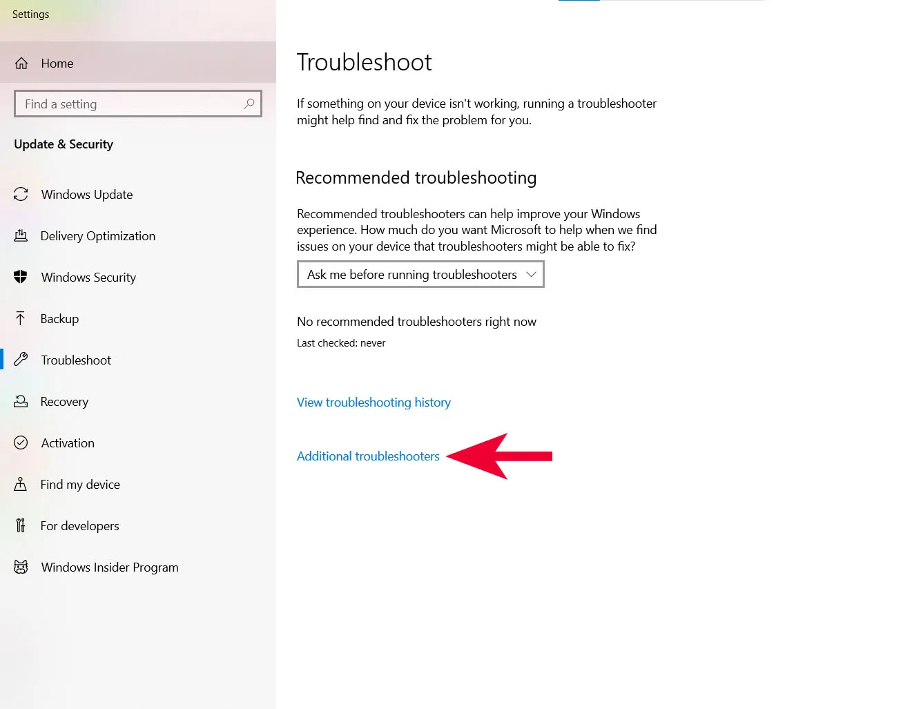 Chọn Additional troubleshooters để quét lỗi chuyên sâu