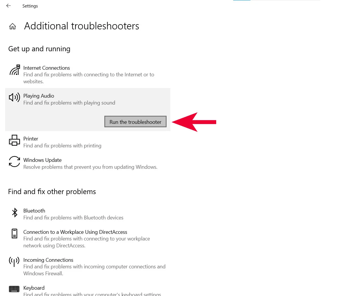 Chạy trình khắc phục lỗi Playing Audio cho máy tính