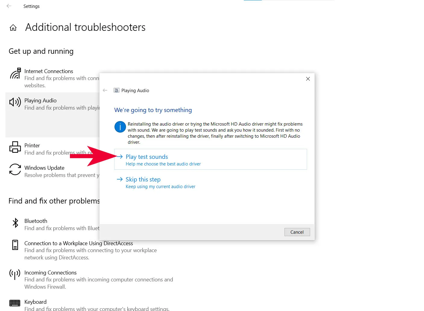 Thực hiện bài kiểm tra âm thanh (Play test sounds)