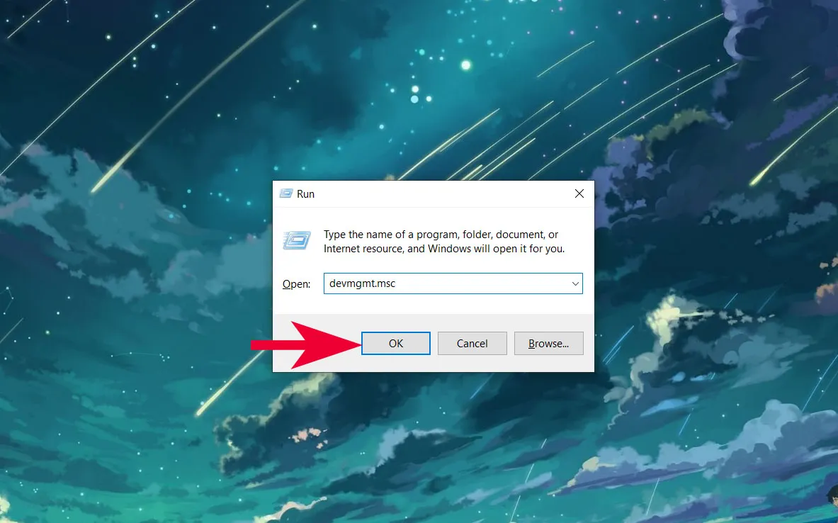 Mở hộp thoại Run và lệnh cài đặt Device Manager