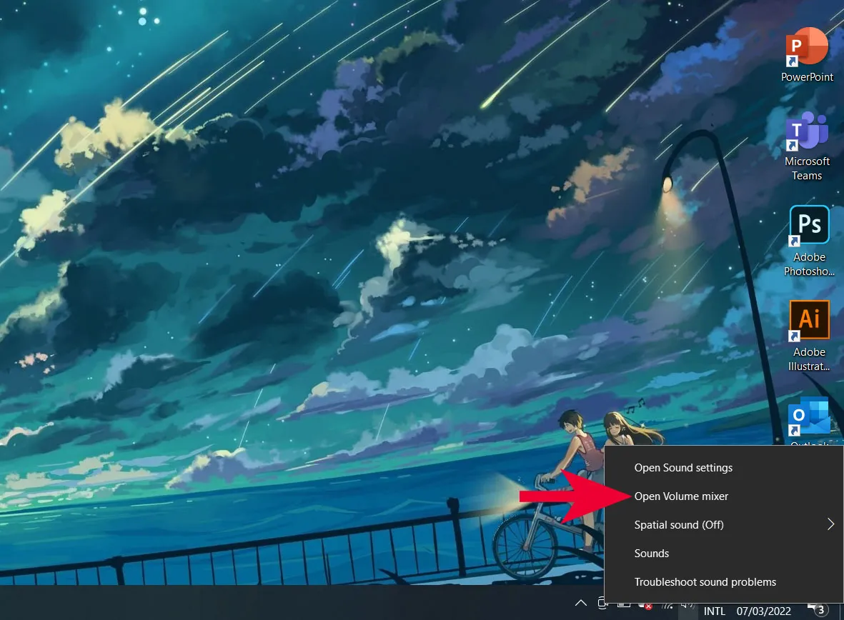 Truy cập Volume Mixer trên Windows để kiểm tra mức âm lượng