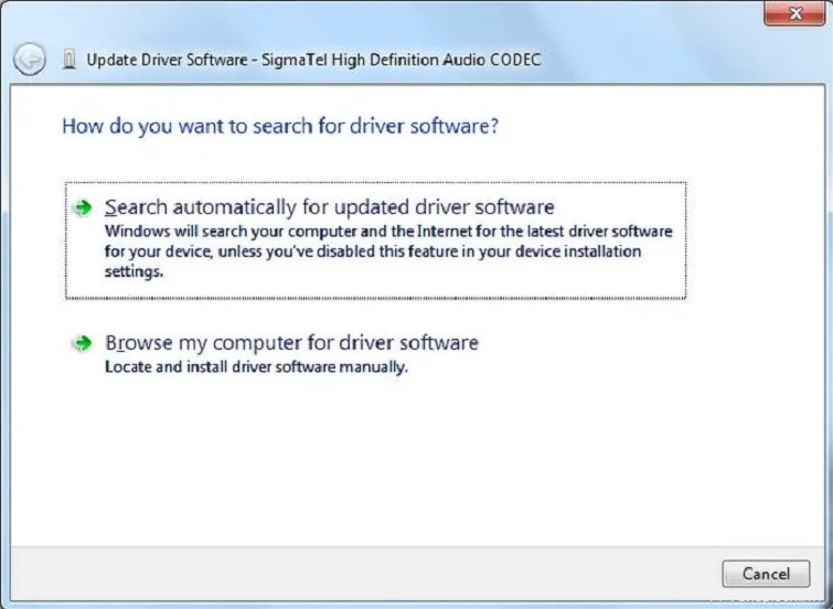 Cập nhật driver âm thanh thủ công thông qua công cụ Device Manager