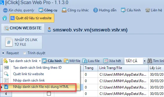 Bổ sung cách nhập link là danh sách file HTML