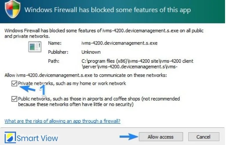 Cấp quyền qua tường lửa cho phần mềm iVMS-4200
