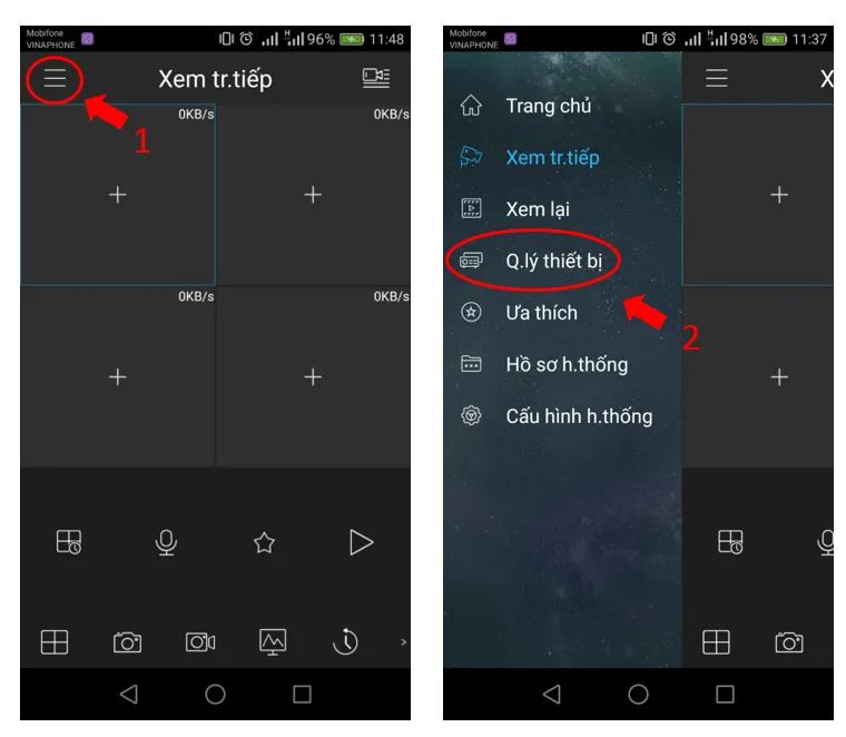 Giao diện quản lý thiết bị Device Manager trên iDMSS Lite