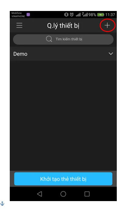 Nhấn vào dấu cộng ở góc trên phải để thêm thiết bị giám sát
