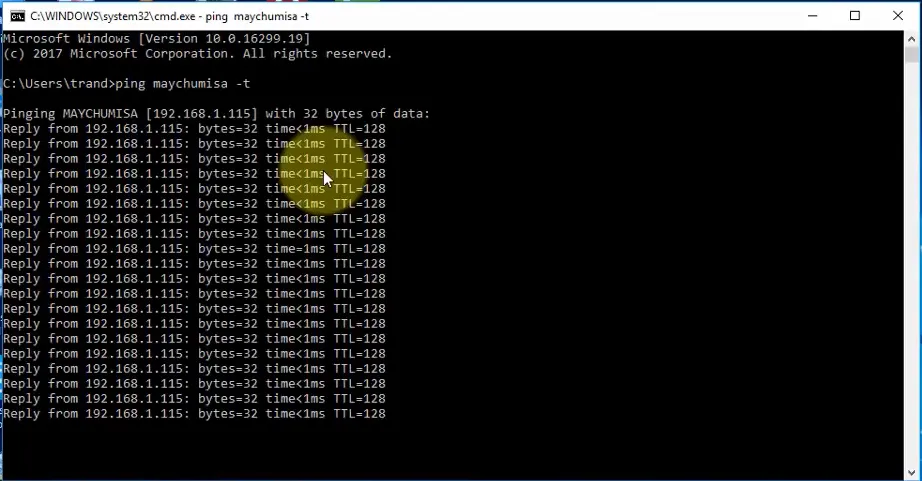 Kết quả kiểm tra kết nối mạng lan ổn định và thành công