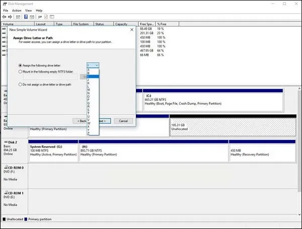 Cấu hình ký tự đại diện cho ổ đĩa mới trong trình thuật sĩ cài đặt của Windows