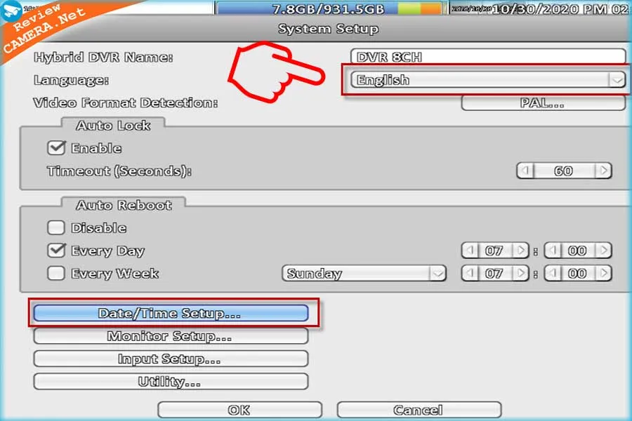 Màn hình cấu hình ngôn ngữ trong Vantech V1