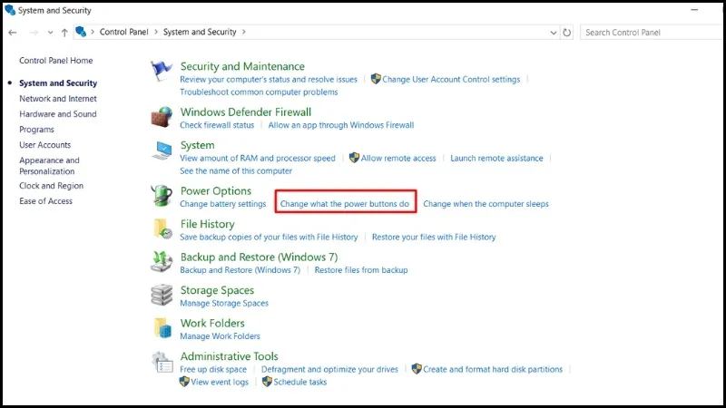 Truy cập Power Options trong Control Panel