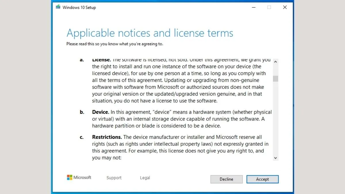 Chấp nhận các điều khoản khi nâng win 7 lên win 10