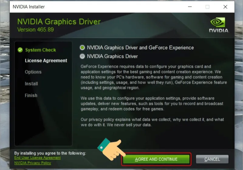 Chấp nhận các điều khoản sử dụng của nhà sản xuất trước khi tiến hành cài đặt phần mềm mới