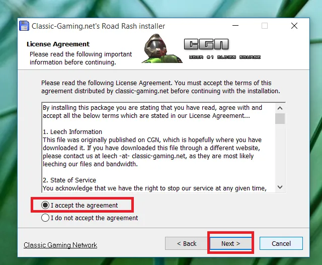 Chấp nhận các điều khoản sử dụng để tiếp tục cài đặt game