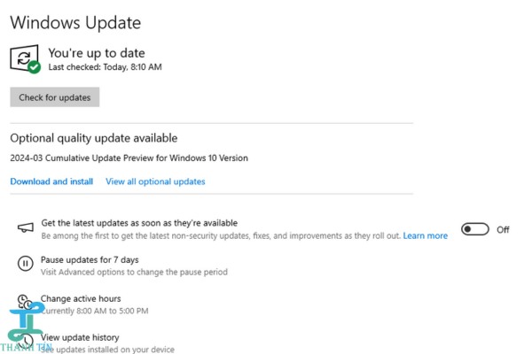 Kiểm tra các bản cập nhật Windows 10