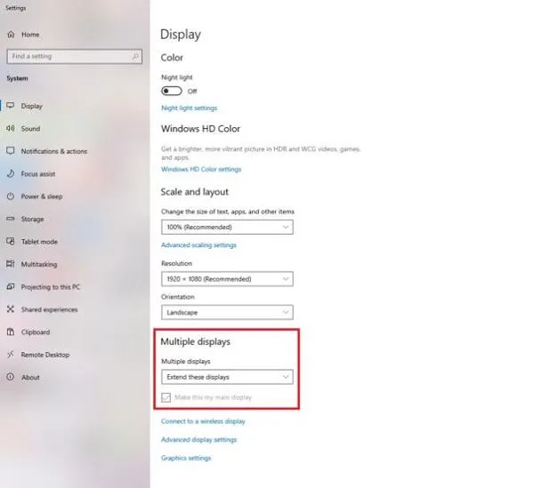 Chọn chế độ hiển thị tại mục Multiple displays
