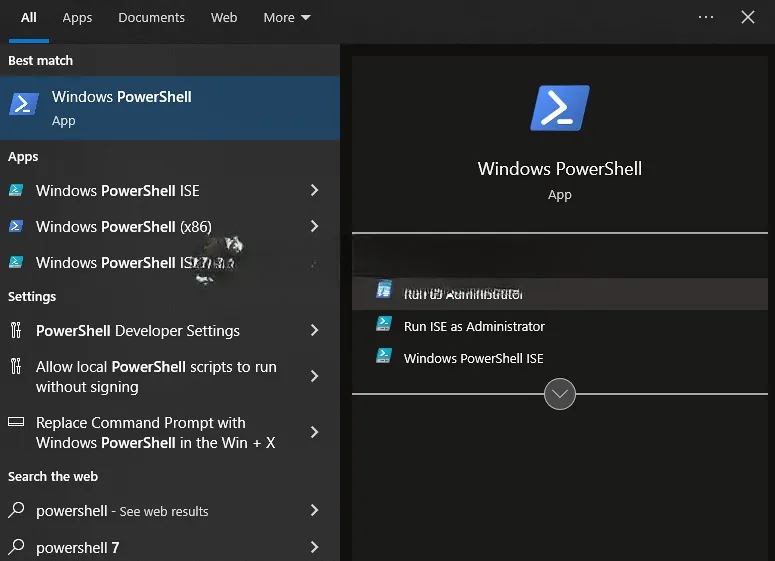 Mở PowerShell với quyền administrator để chạy công cụ active Win 10
