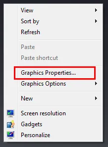 Chọn Graphics Properties từ menu chuột phải để xử lý màn hình laptop bị nháy liên tục khi rút sạc