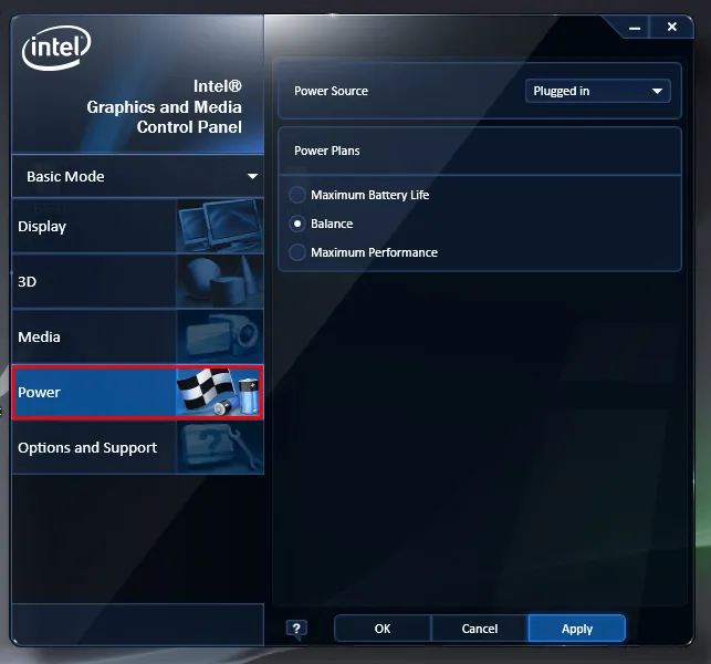 Truy cập mục Power để cấu hình điện năng cho laptop