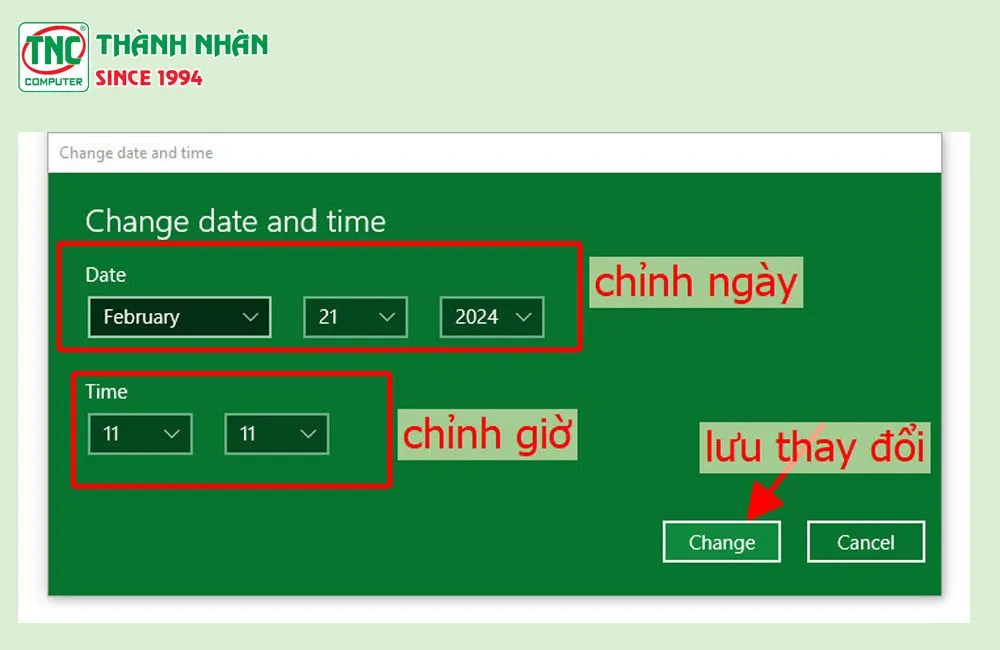 Lưu cài đặt sau khi đã chỉnh sửa thời gian chính xác