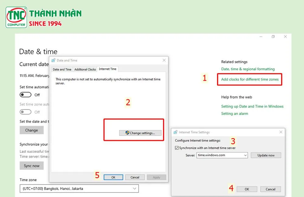 Cài đặt đồng bộ hóa thời gian Internet Time trên máy tính