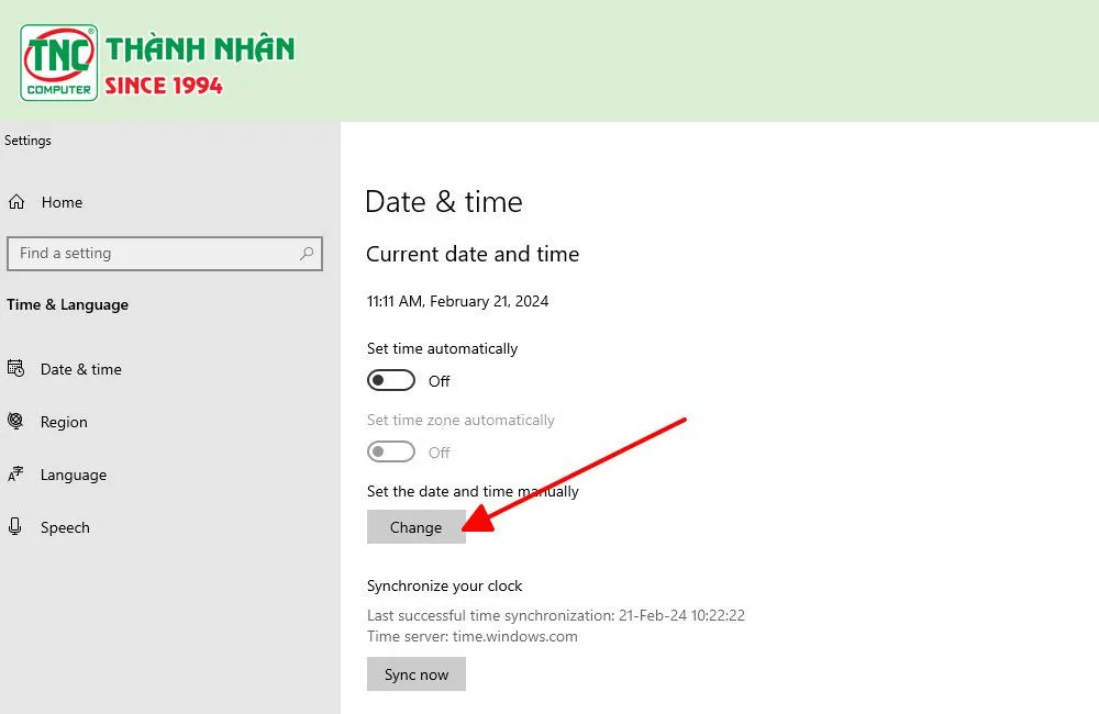 Tắt chế độ Set time automatically để chỉnh giờ thủ công