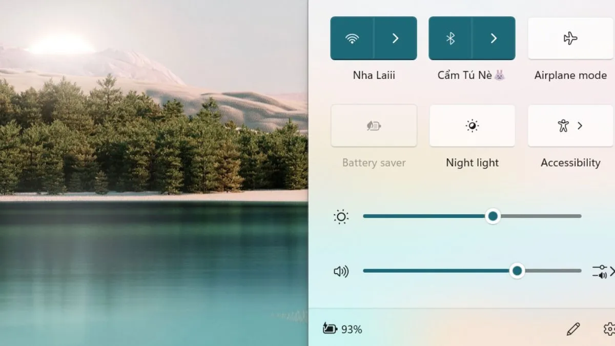 Thanh trượt độ sáng trong Action Center