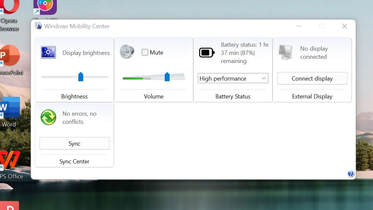 Windows Mobility Center