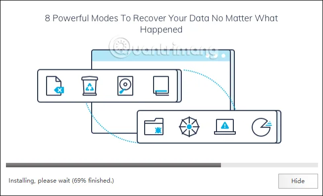 Chờ đợi quá trình cài đặt phần mềm khôi phục dữ liệu hoàn tất