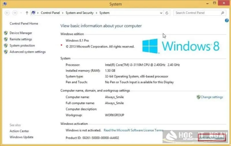 Chọn Active Windows