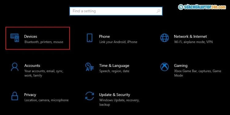 Chọn Device trong cài đặt Windows 10