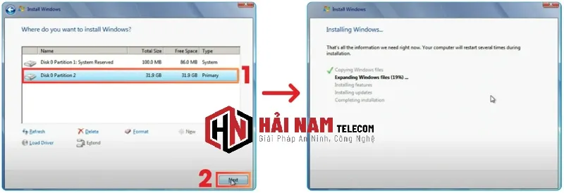 Chọn đúng ổ đĩa để Windows tiến hành sao chép dữ liệu