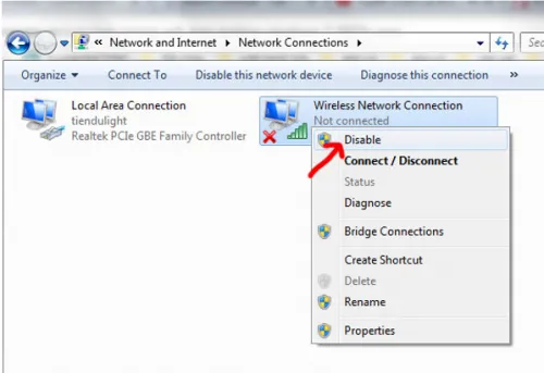 Vô hiệu hóa và kích hoạt lại card WiFi