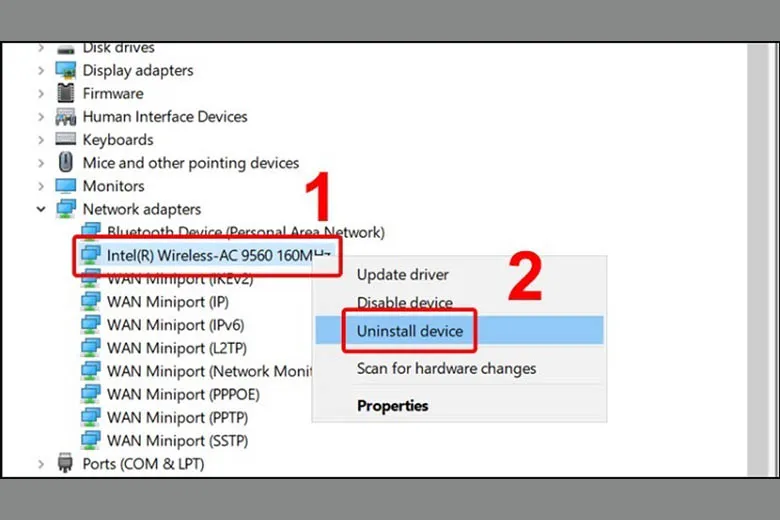Gỡ driver WiFi để cài lại
