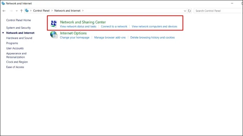 Mở Network and Sharing Center